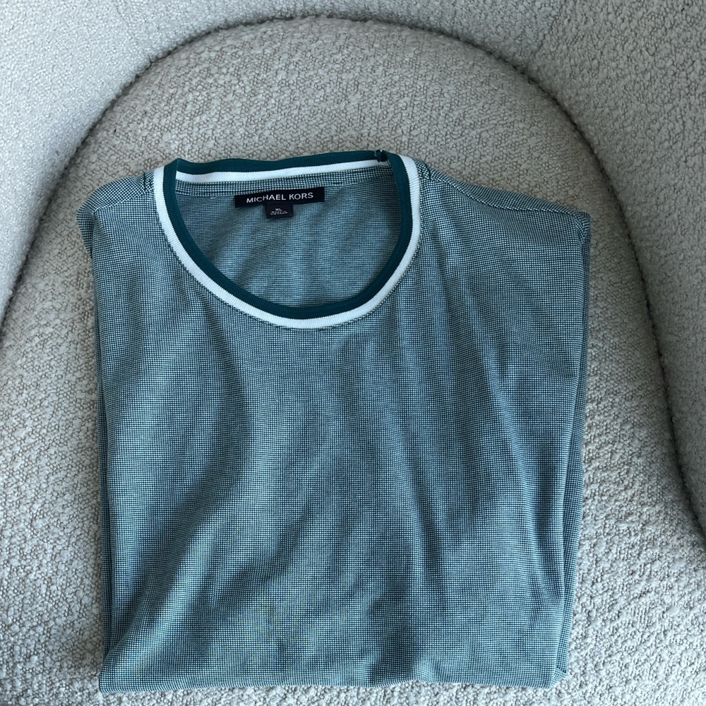 Michael Kors Teal and White Crew Neck Top